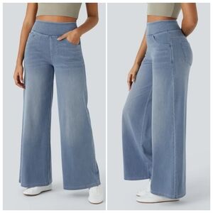 Halara Pull On knit denim High waisted Wide leg Pants Size XL Tall
